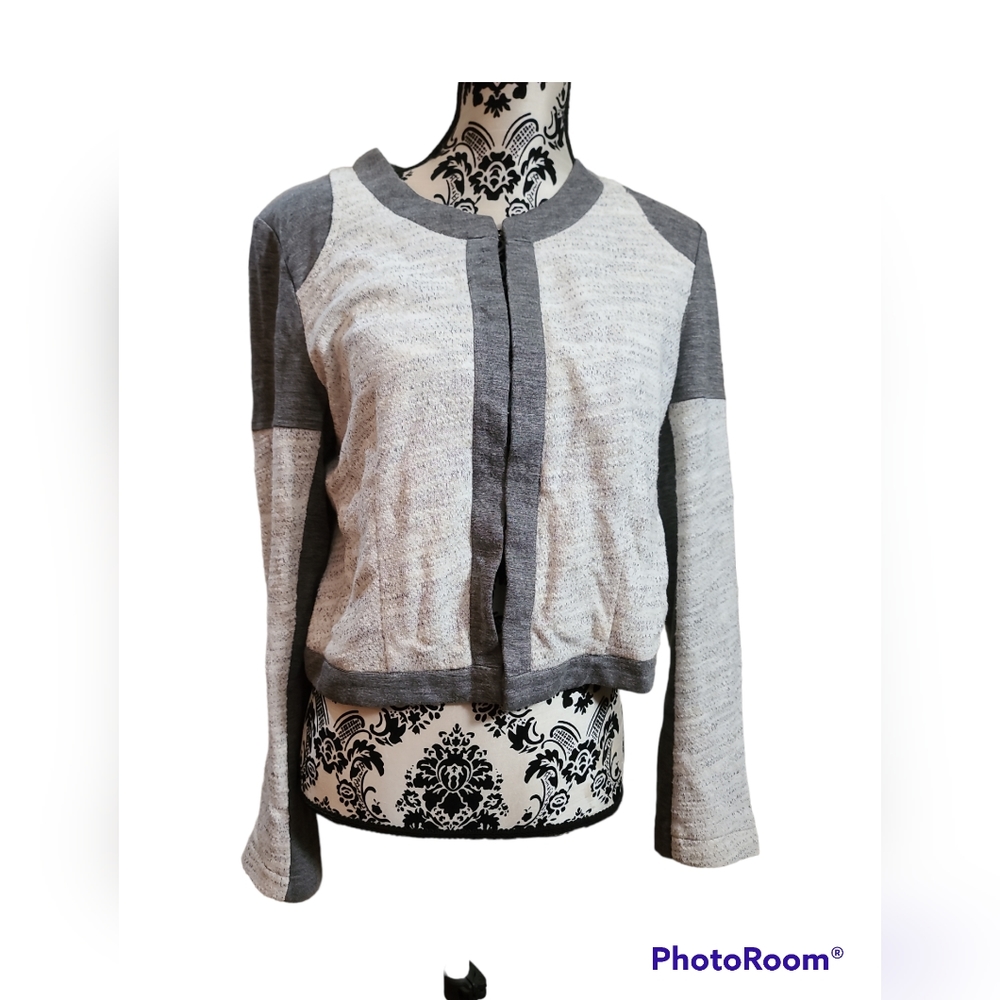 CAbi Style #211 Women’s Knit Moto Blazer White Gray Size M